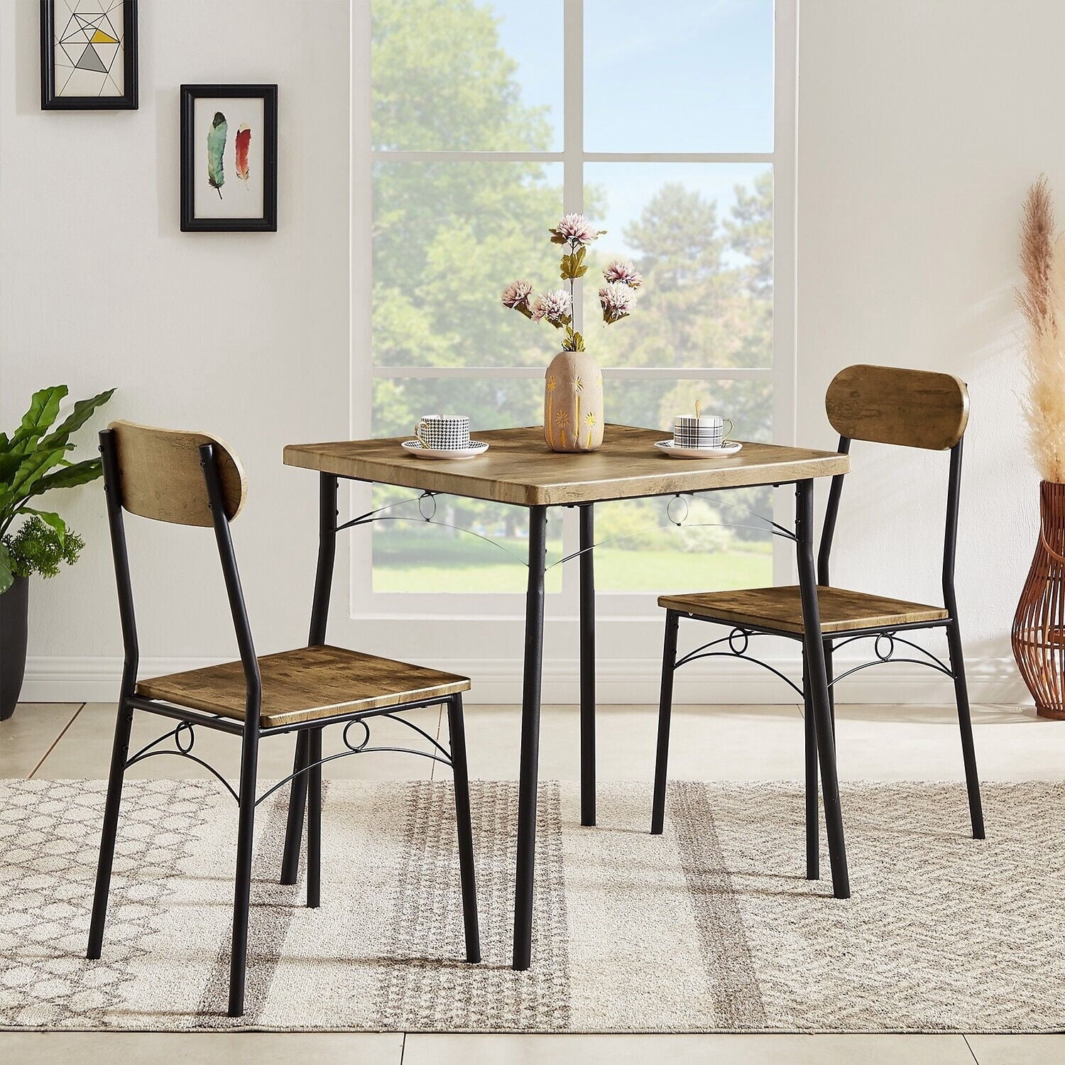 Mainstays 3 Piece Metal and Wood Dining Set Include 1 Table and 2 Chairs Grey Color for Indoor