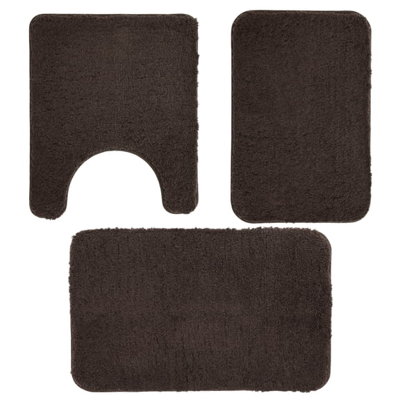 3-Piece Microfiber Bathroom Rug Set, Soft Plush Bath Mats with Non-Slip TPR Backing, Machine Washable, Absorbent Bath Rug for Bathroom Floor, Coffee