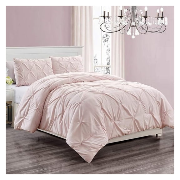 3 Piece Microfiber Comforter Set Girls Bed Dorm Room Decor Pinch Pleat Pintuck Down Queen Size Bedding - All Season Rose Pink Bedroom Decor- JN1 (Queen 3 Piece)
