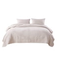 thumbnail image 1 of 3 Piece Microfiber Full Size Quilt Set with Geometric Print, Cream - Saltoro Sherpi, 1 of 6