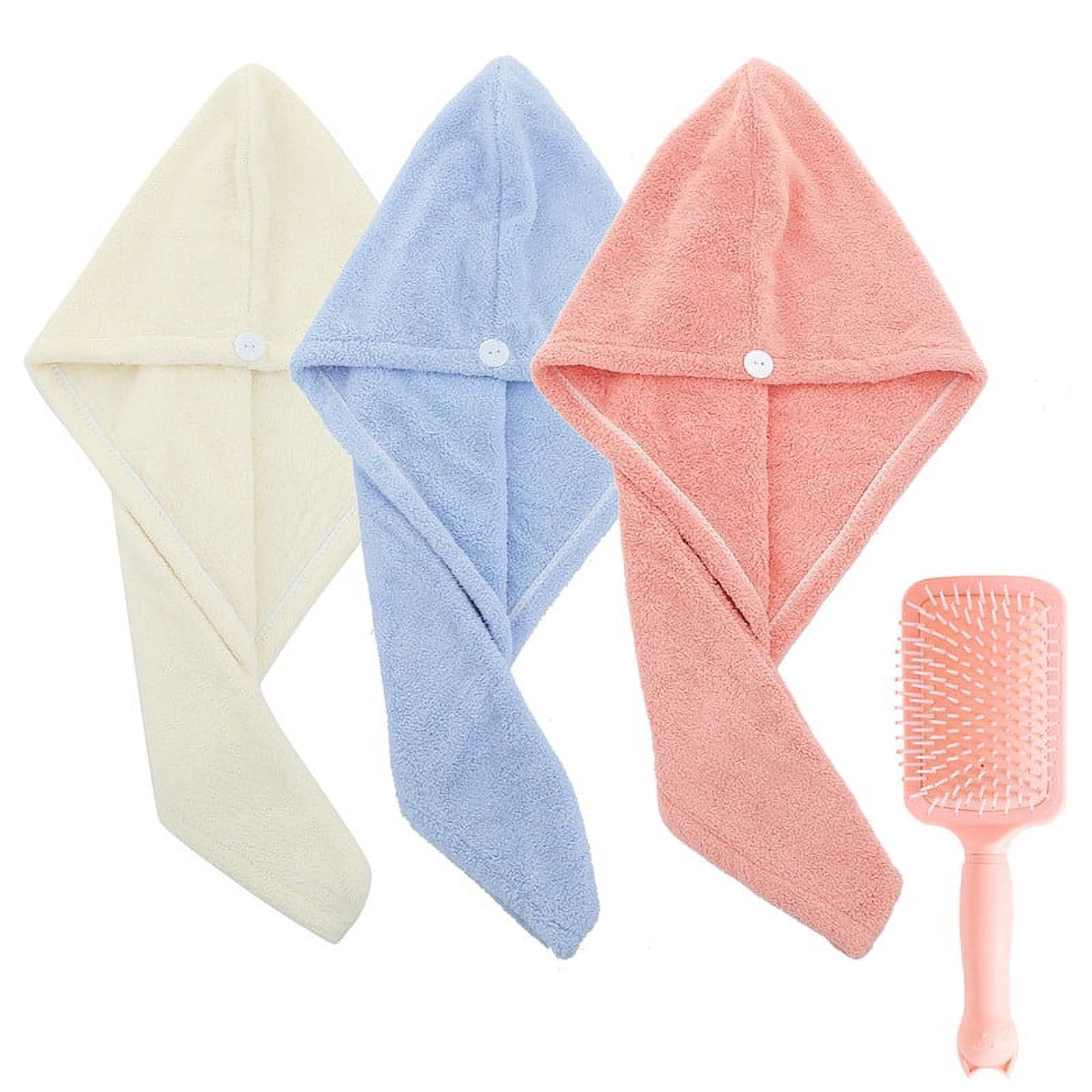 3-Piece Microfiber Hair Towel Set with Turbans and Comb for Women with ...