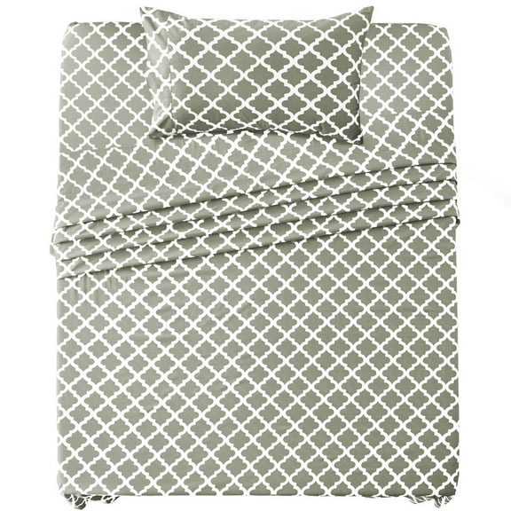 Lux Decor Twin-XL Bed Sheet Set 3 Piece, Soft Microfiber, Deep Pockets - Quatrefoil Pattern, 1 Fitted & 1 Flat Sheet, 1 Pillowcase, Taupe