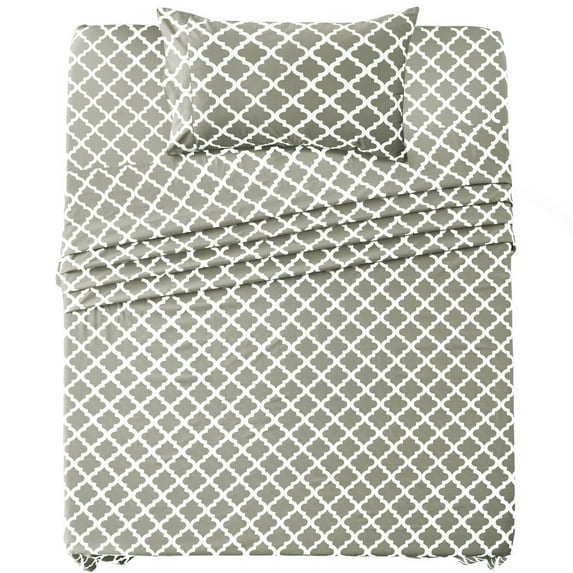 Lux Decor Twin-XL Bed Sheet Set 3 Piece, Soft Microfiber, Deep Pockets - Quatrefoil Pattern, 1 Fitted & 1 Flat Sheet, 1 Pillowcase, Taupe