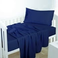 thumbnail image 1 of 3-Piece Microfiber Toddler Sheet Set, Solid Crib Fitted Sheet Flat Sheet and Envelope Pillowcase, Baby Bedding Sheet & Pillowcase Sets, Navy Blue, 1 of 7