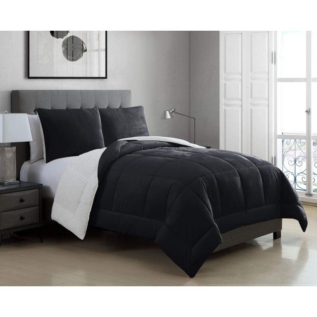 3 Piece Micromink Silky Smooth Plush Oversized Black Comforter Set King