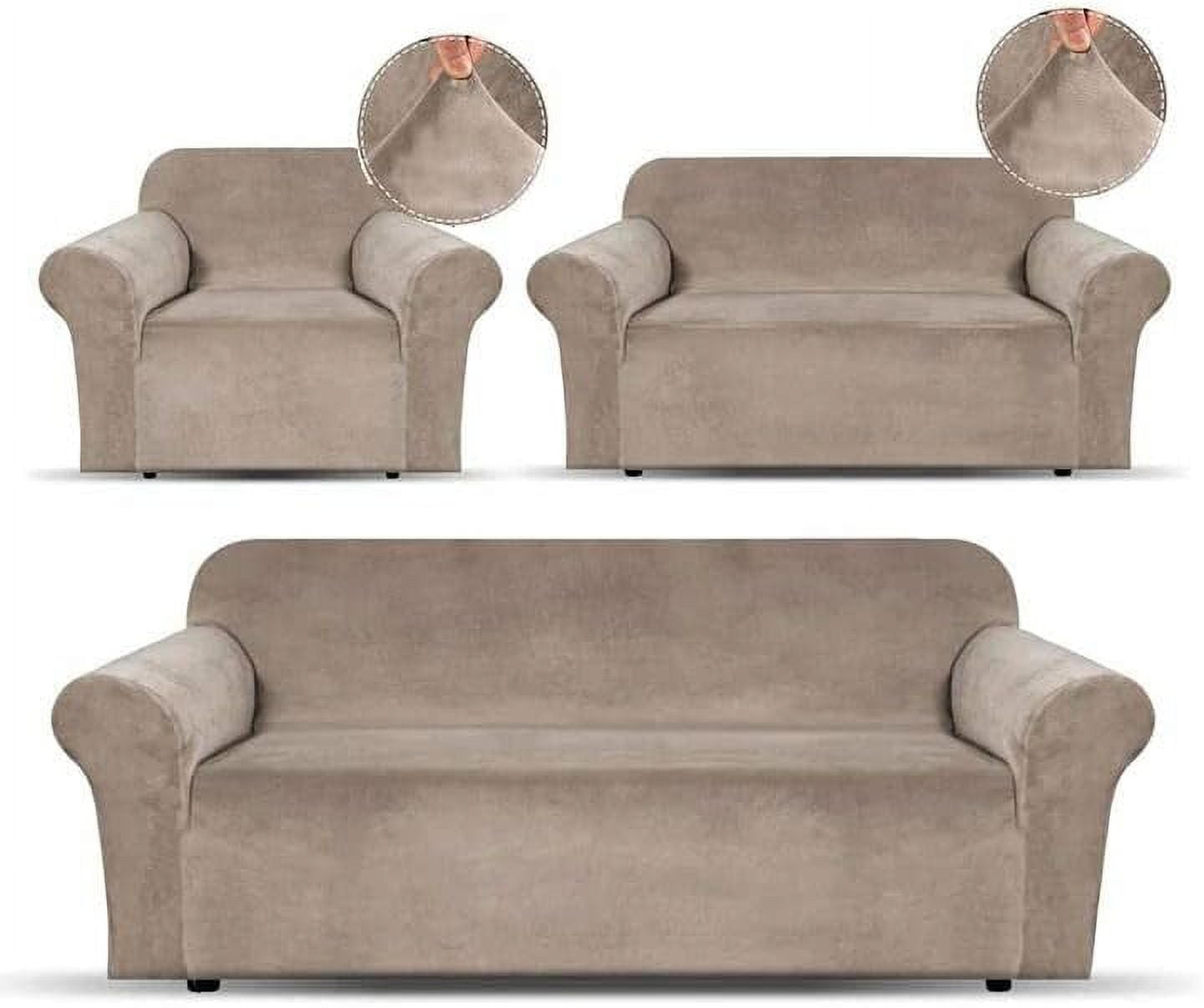 3Piece Microsuede Slipcover Set, Sofa Loveseat Couch Arm Chair, Form
