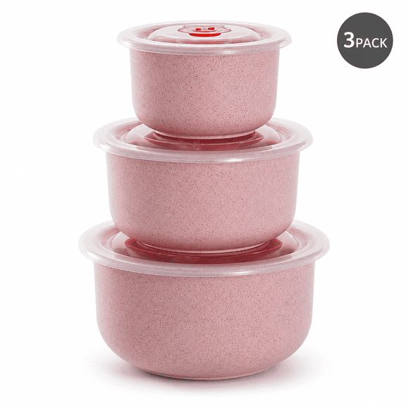 3-Piece Microwave Safe Straw Fiber Food Storage Containers, Airtight and Durable Bowls for Kitchen, Meal Prep, and Fridge Organization