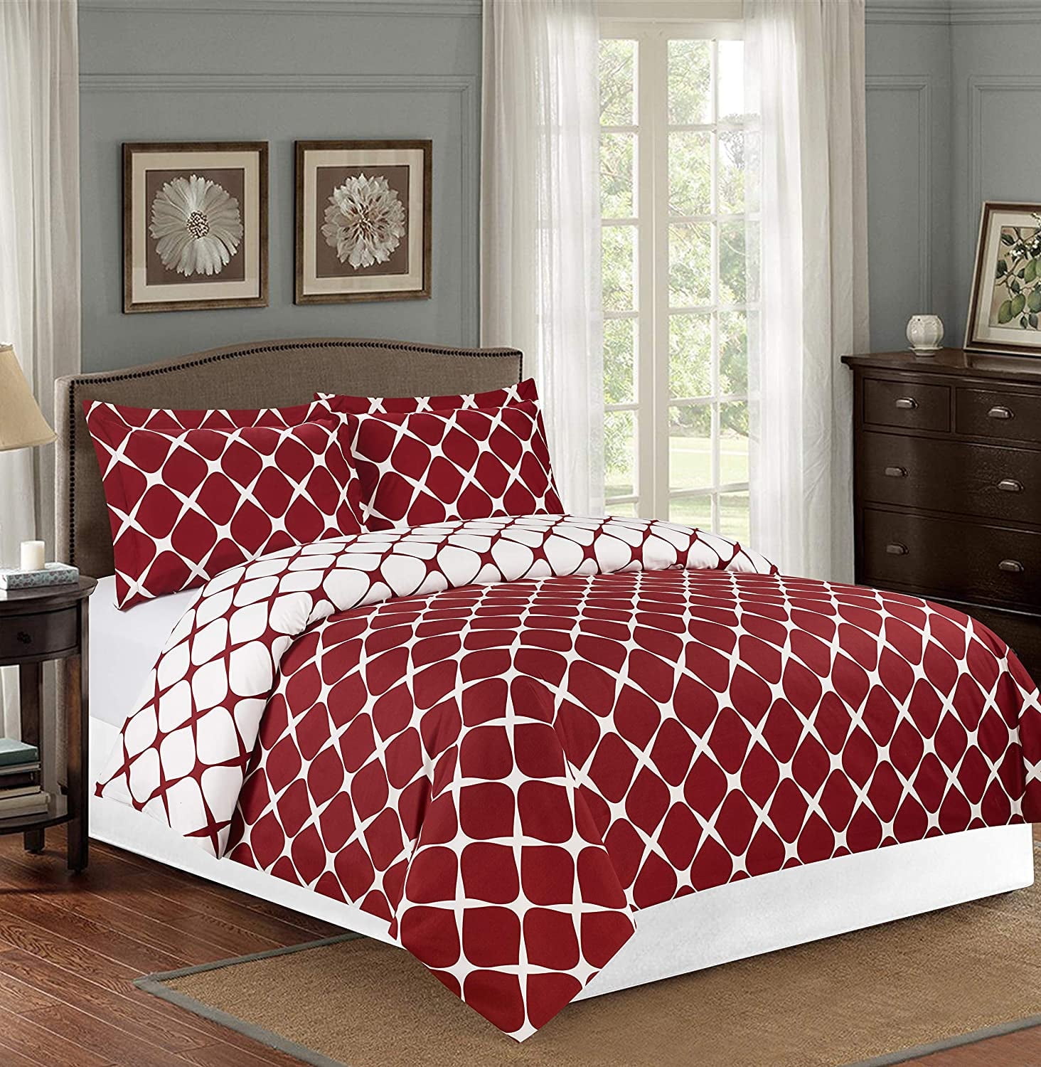 3-Piece Milano Trellis Pattern 2-Tone Printed Reversible Duvet Cover Set