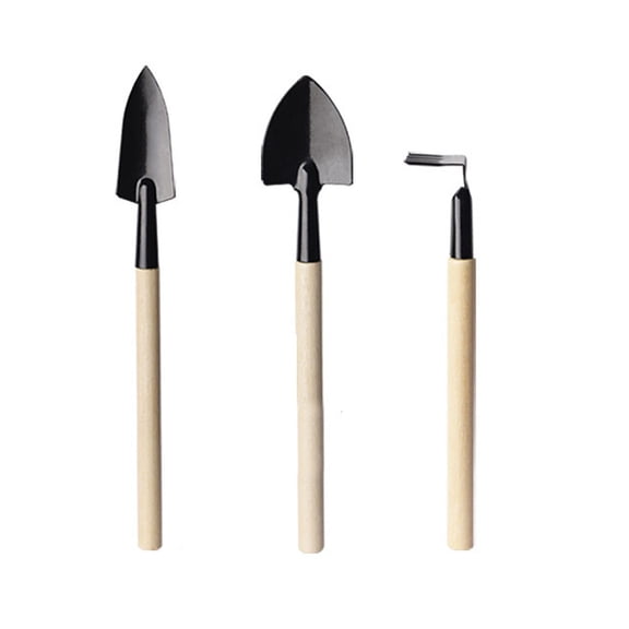 3-Piece Mini Gardening Tool Set Wooden Handle Hand Trowel Spade Rake Kit,Lightweight Portable Garden Tools for Potted Plants Bonsai