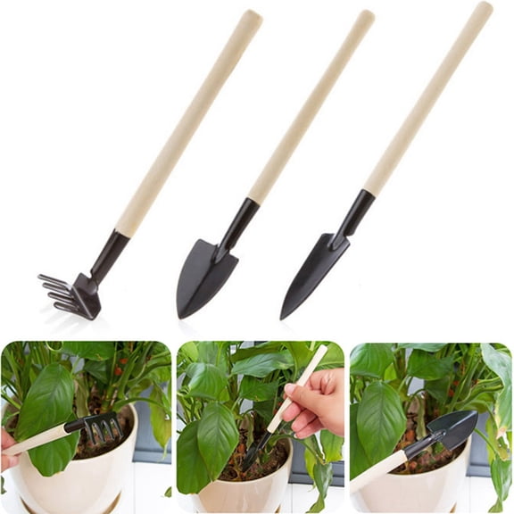 3-Piece Mini Horticultural Tool Set for Indoor Succulents and Bonsai Plants, Durable Wood and Iron Planting Kit for Digging, Pruning, and Soil Loosening