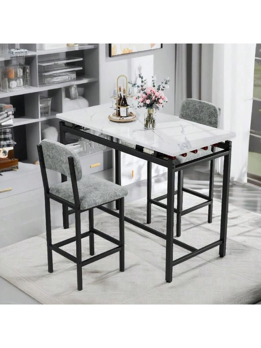 3-Piece Minimalist Dining Set - Small Space Table with 2 Cushioned ... - Small Budget Minimalist Dining Sets