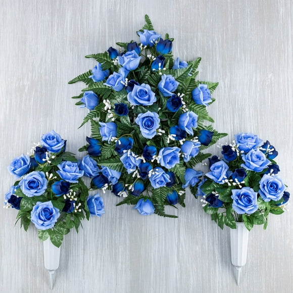 3 Piece Mixed Light Blue Memorial Rose Vase Set