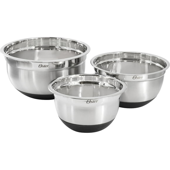 3 Piece Mixing Bowl Set with Non-Slip Bases in Silver