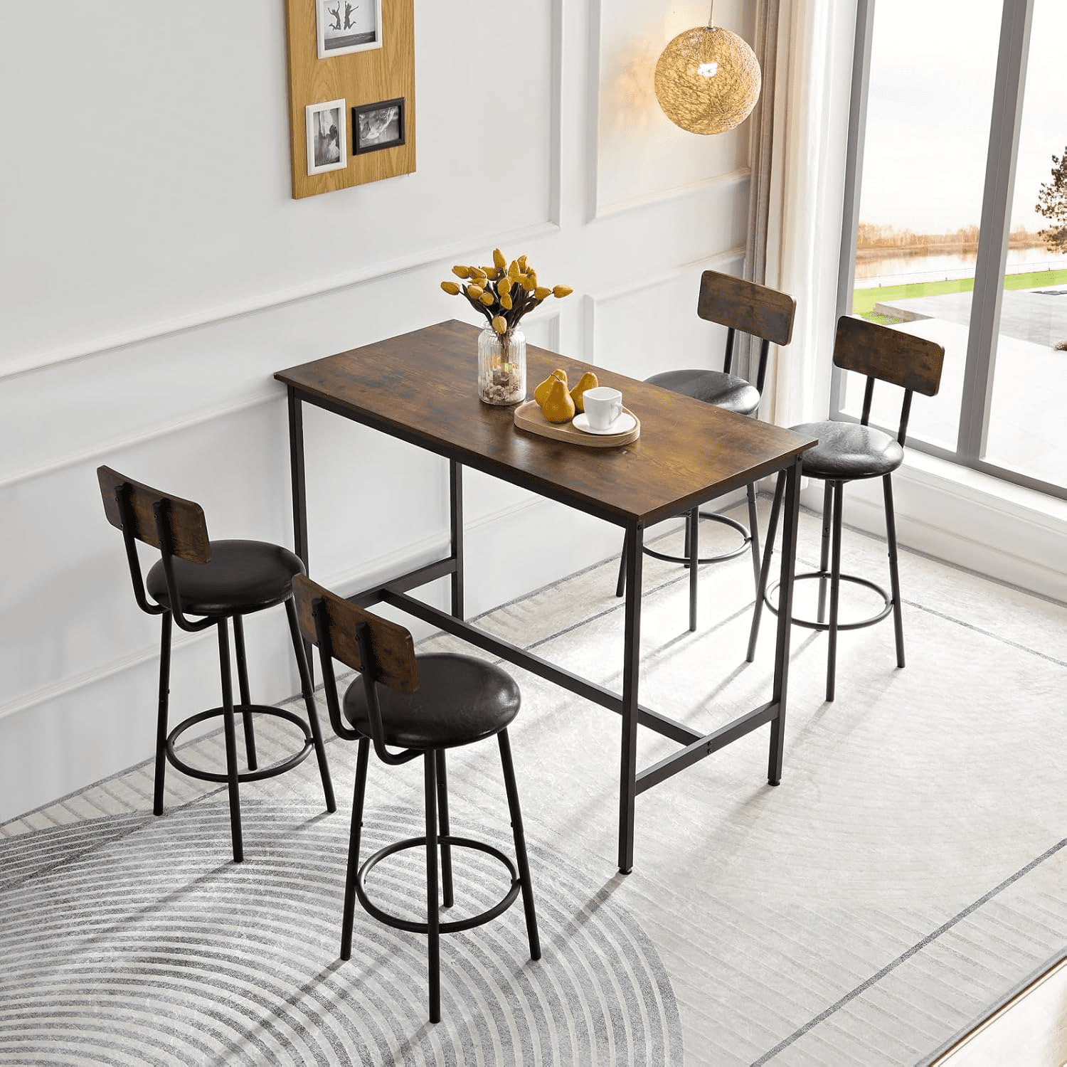3-Piece Modern Bar Table and Chairs Set for Small Space Square Dining ...