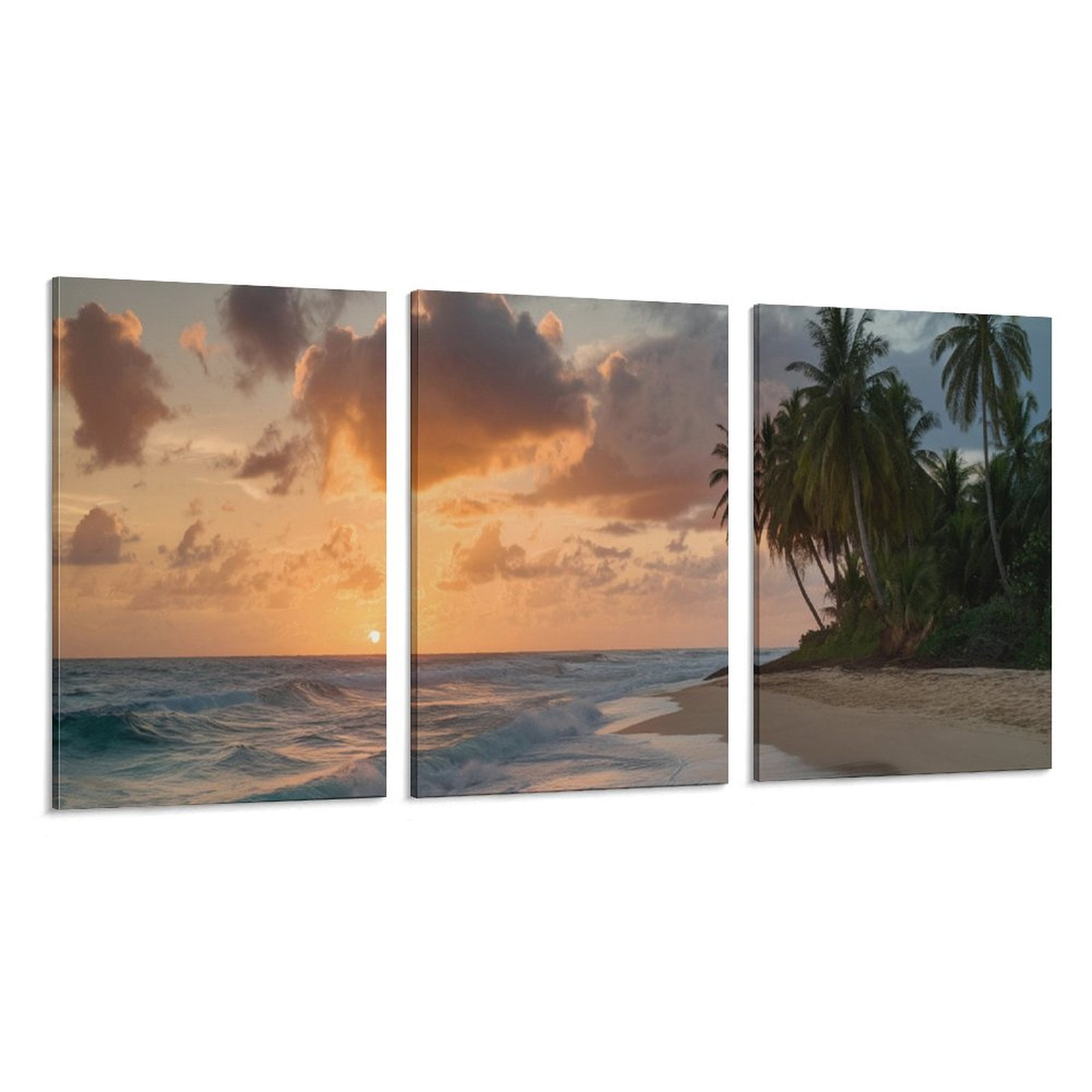 3 Piece Modern Canvas Wall Art Prints -Beach Sunset SceneryIndoor ...