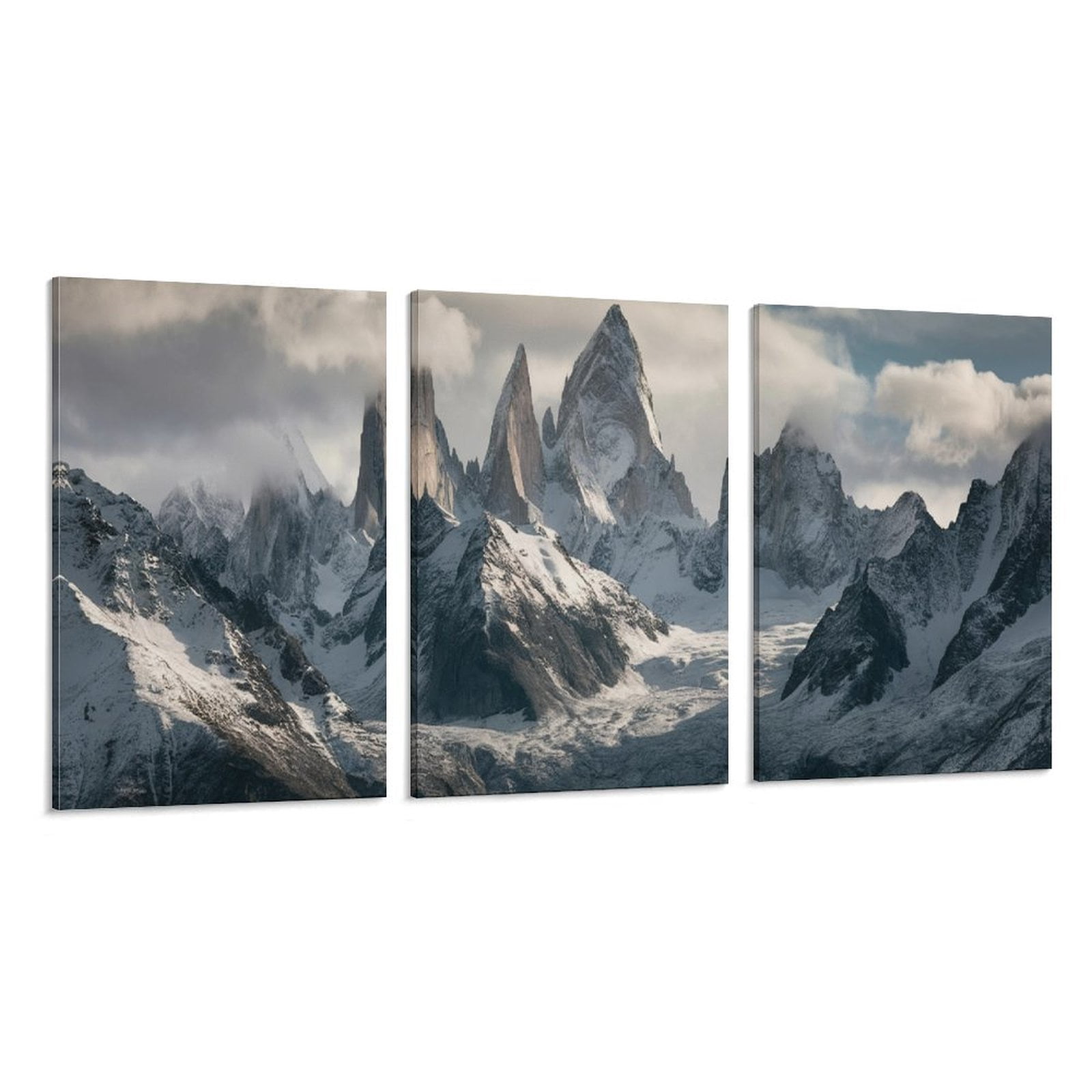 3 Piece Modern Canvas Wall Art Prints -Black And White Snowy Mountain ...