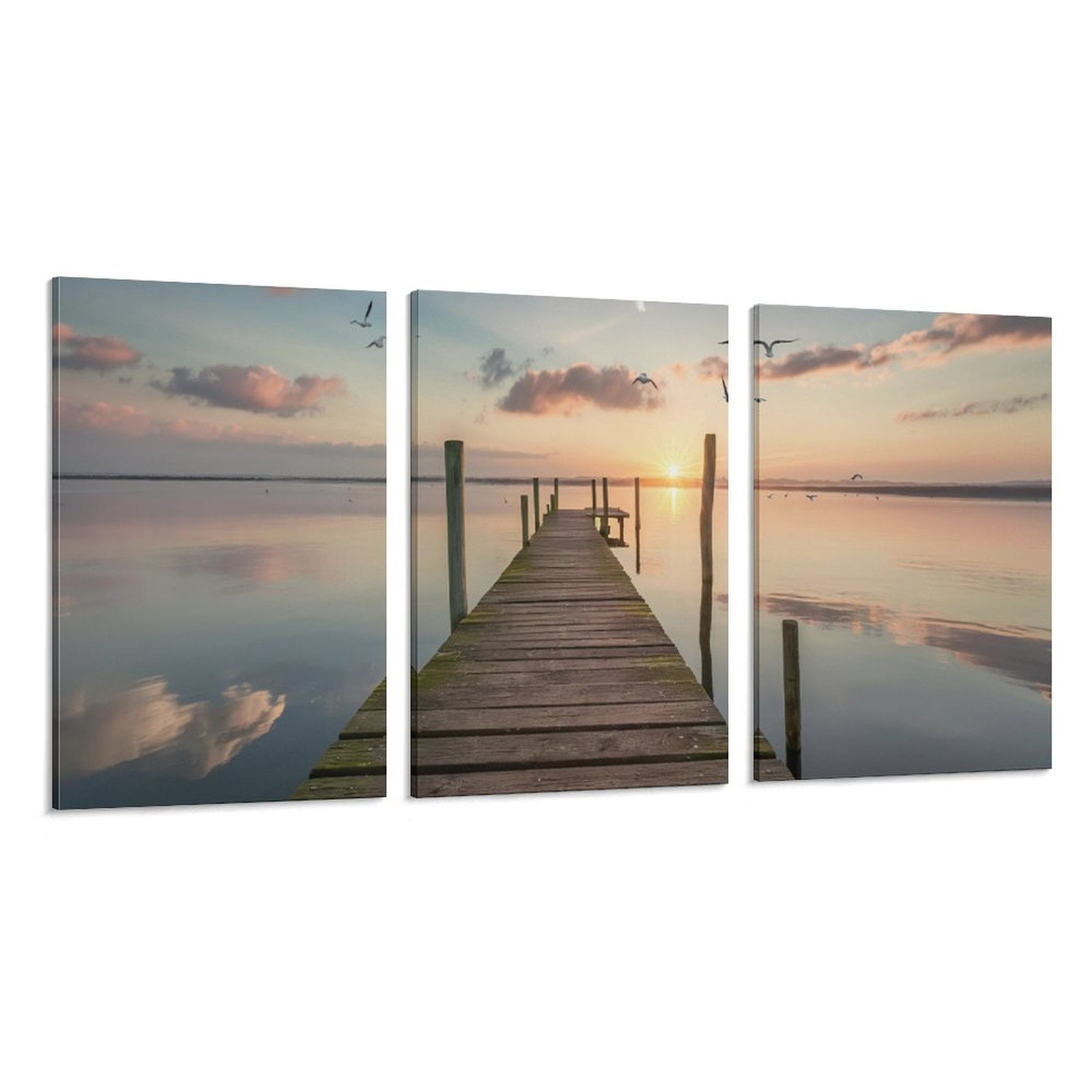 3 Piece Modern Canvas Wall Art Prints -Sunset Beach Pier Landscape ...