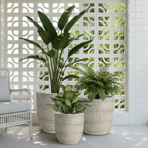 3-Piece Modern Concrete Planters Set 15/13/11 Inch, Heavy-Duty Indoor Outdoor Large Flower Pots (SH009)