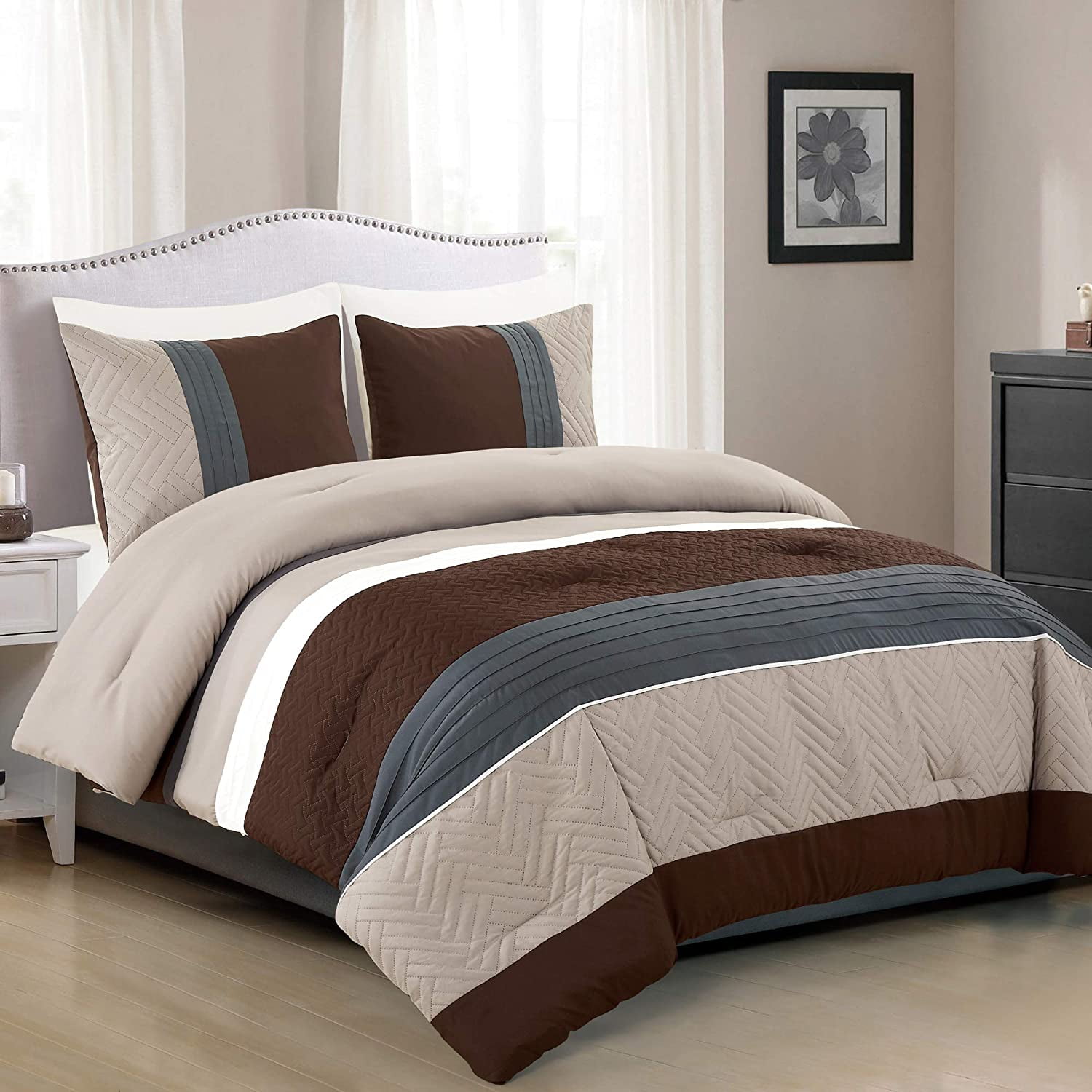 Modern Design Oversized King Comforter Set 3 Piece, All Season Grey