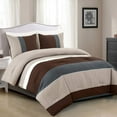thumbnail image 1 of 3 Piece Modern Design Queen Comforter Set. Multicolor Grey/Coffee Brown/Beige Taupe Color All Season Down Alternative Bedding Decor- Leni, 1 of 3