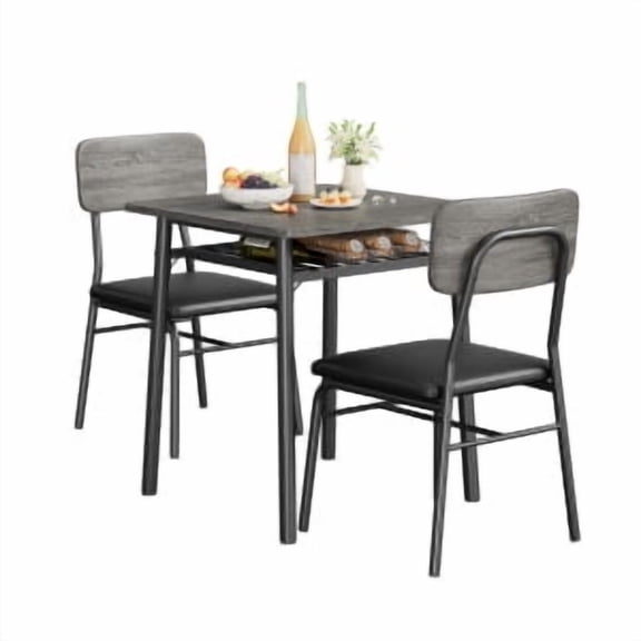 3 Piece Modern Dining Set,Space Saving Dinette for Kitchen,Dining Room,Small Space,Dining Table Set w/Metal Frame,Built-in Storage Rack,Kitchen Table with 2 Upholstered Chairs