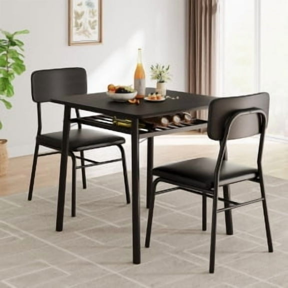 3 Piece Modern Dining Set,Space Saving Dinette for Kitchen,Dining Room,Small Space,Dining Table Set w/Metal Frame,Built-in Storage Rack,Kitchen Table with 2 Upholstered Chairs
