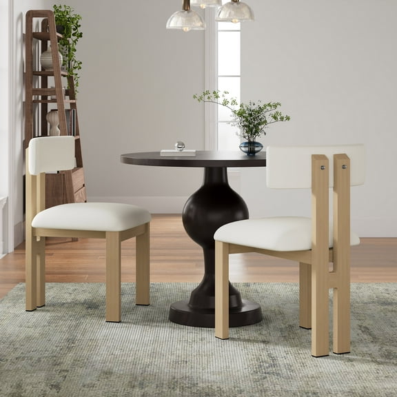 GDF Studio 3-Piece Modern Dining Set with Aluminum Round Table & 2 Upholstered Chairs, Brown+Beige