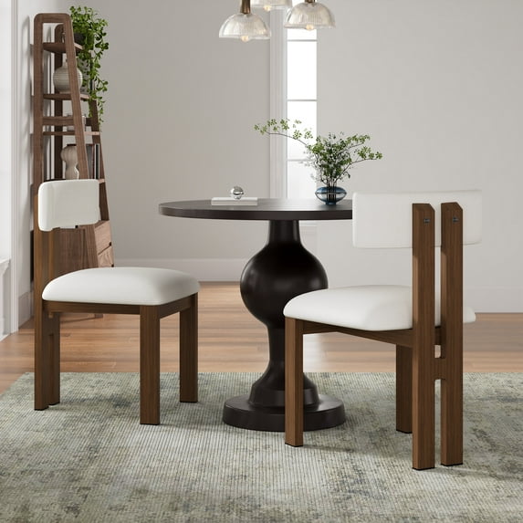 GDF Studio 3-Piece Modern Dining Set with Aluminum Round Table & 2 Upholstered Chairs, Brown+White