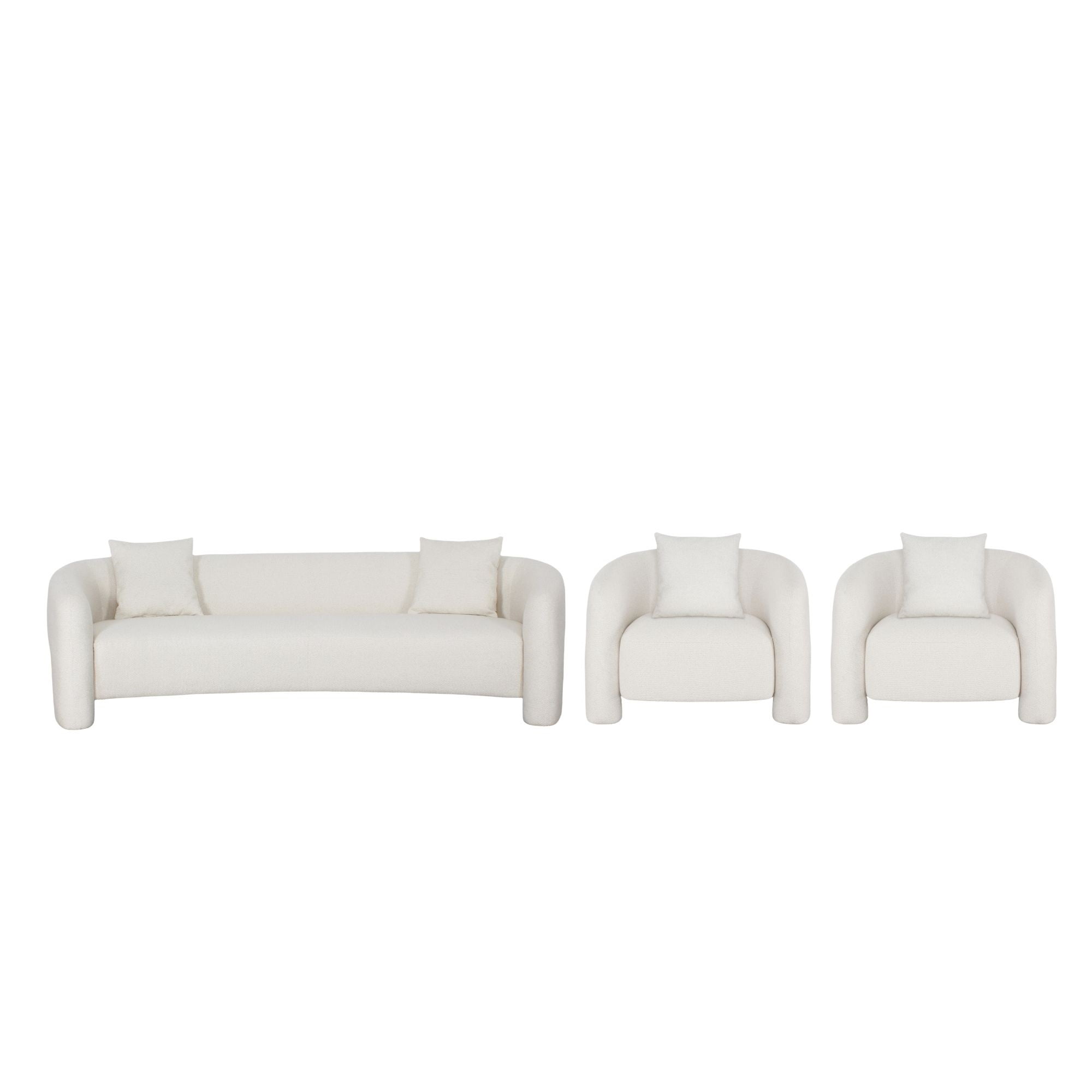 Sylvia 3-Piece Beige Tweed Sofa and Accent Chairs Set with Pine Wood Frame