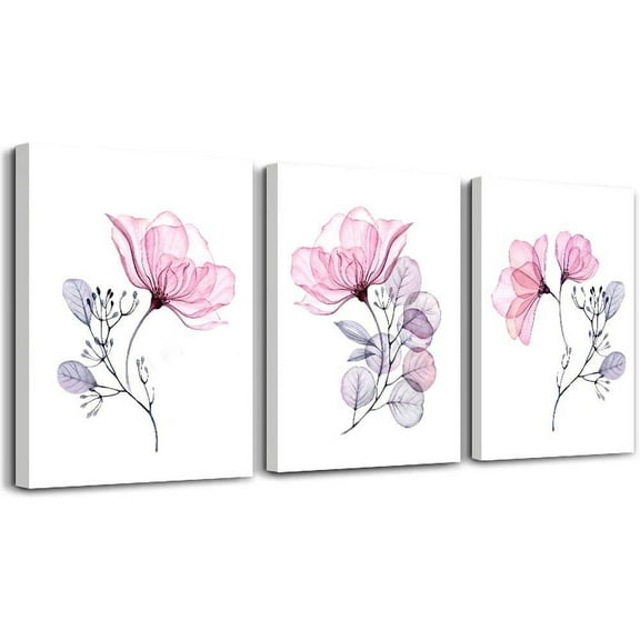 3 Piece Modern pink red Flowers Canvas Wall Art for Bedroom Living Room decor,Bathroom Wall Decor,3 Panels framed Wall Watercolor Painting Kitchen Home Decoration Canvas Print Artwork Wall Mural