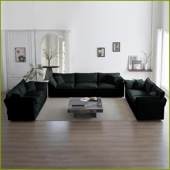 3-Piece Modular Sofa Set – 2x2 + 1x3 Seater Black Chenille Couch for Living Room | Black | Chenille | Wood