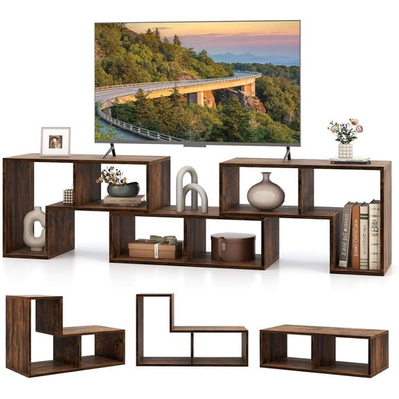 3-Piece Modular TV Stand for 50-65 Inch TVs, Free-Combination Media Console with Storage Cubes, Brown