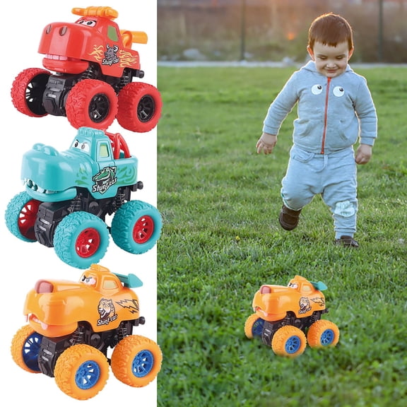 3-Piece Trucks Stunt Toy Cars, Off-Road Pull Back Dumper Vehicles, Flip & Roll Over Action, Cool Toys for Boys and Girls, Fun Birthday Gift for Children