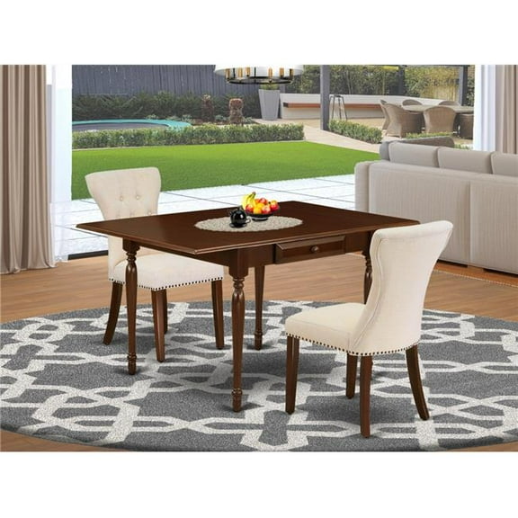 3 Piece Monza Dining Table Set - Light Beige & Mahogany