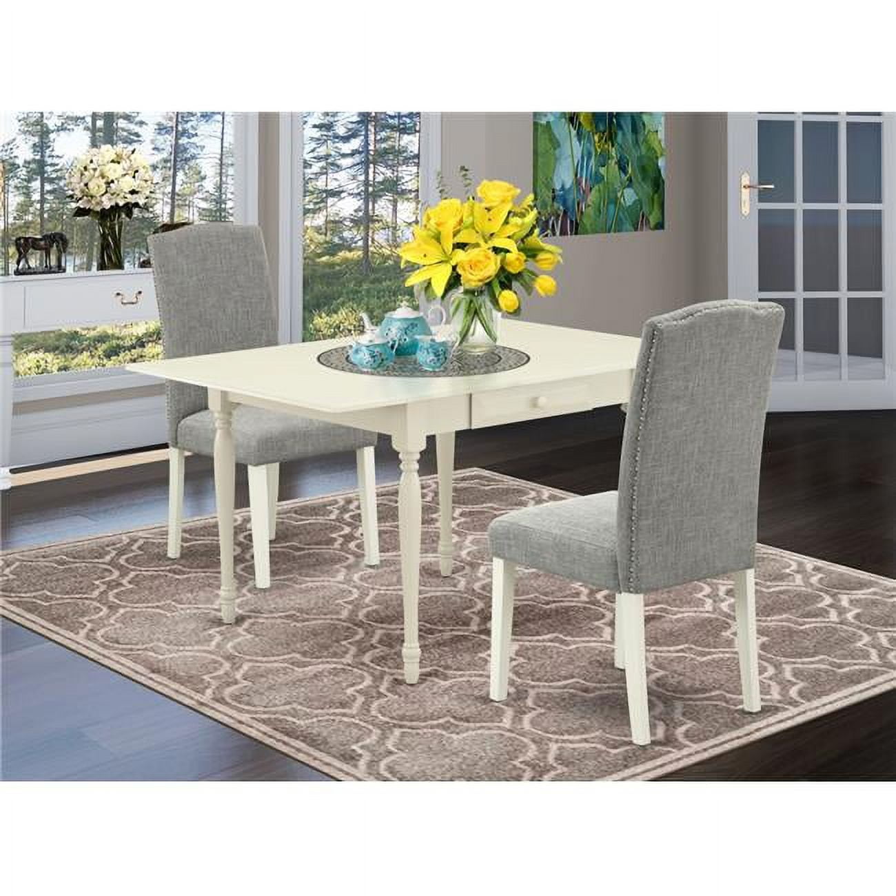 3 Piece Monza Dining Table Set Linen White & Shitake