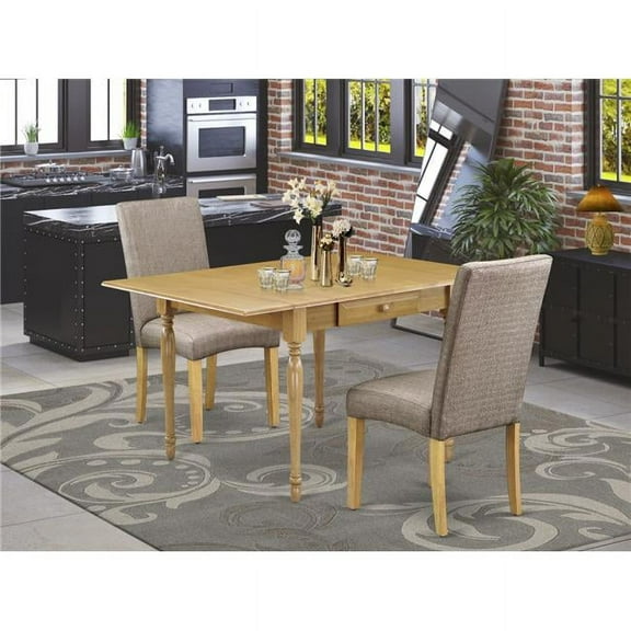 3 Piece Monza Dining Table Set - Oak & Dark Khaki