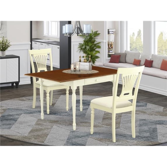 3 Piece Monza Modern Dining Table Set - Buttermilk & Cherry