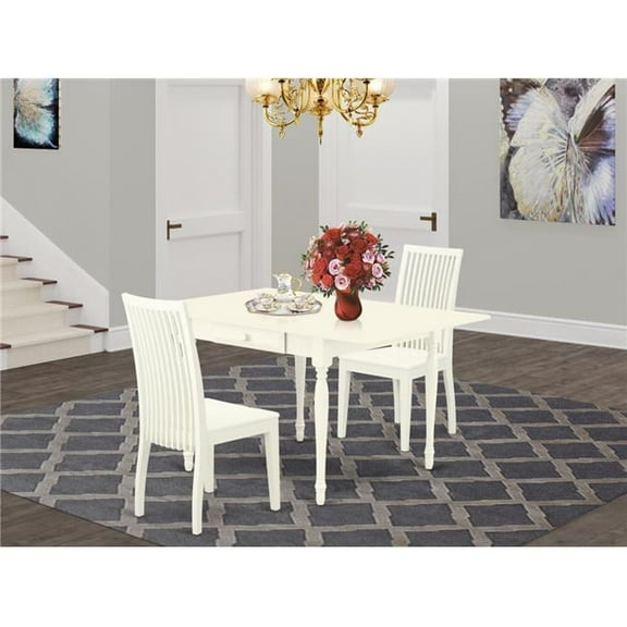 3 Piece Monza Wood Dining Table Set - Linen White