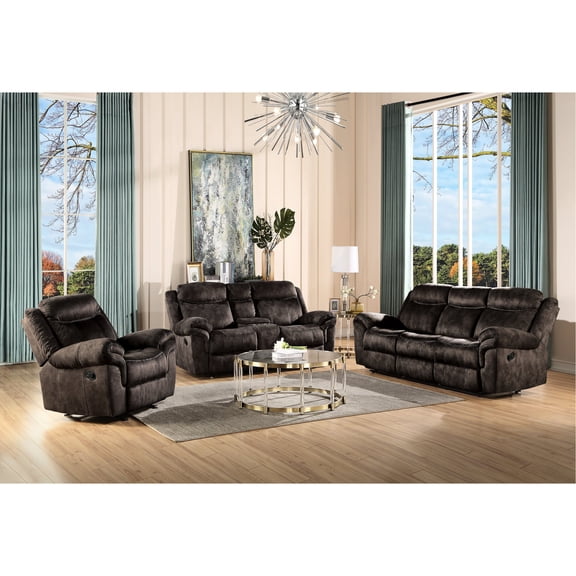 3-Piece Motion Sofa Set for Living Area | Relaxing Recline in Any Living Space | Chocolate Velvet Finish with Tufting | 3-Inch Wall Clearance Feature