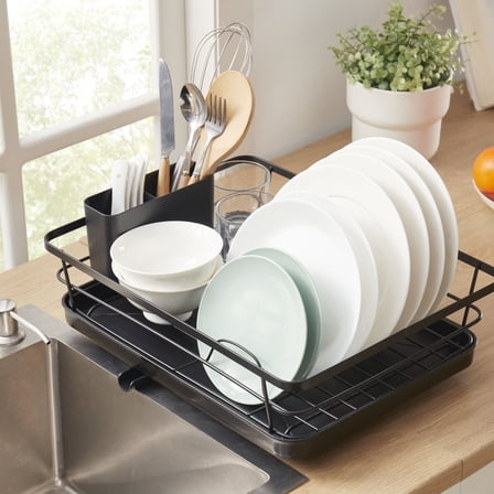 3-Piece Multi-Functional Dish Drying Rack with Drain Board & Utensil Holder, Black