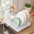 thumbnail image 1 of 3-Piece Multi-Functional Dish Drying Rack with Drain Board & Utensil Holder, White, 1 of 6