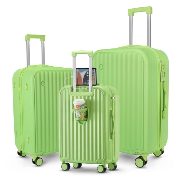 3-Piece Multi Functional Large Capacity Luggage Sets With 360° Spinner Wheel,Luggage With Cup Holder USB Port,Hard Shell Travel Suitcase Lightweight ABS+PC