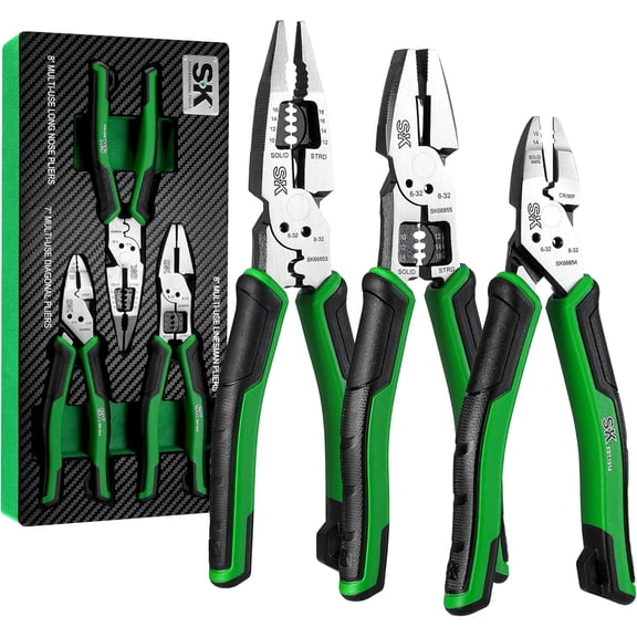 3-Piece Multi-use Pliers Set, 7-Inch Diagonal Plier, 8-Inch Noodle Nose and Linesman Pliers, CR-V Construction, Anti-slip Handle, with EVA Foam Tool Organizer