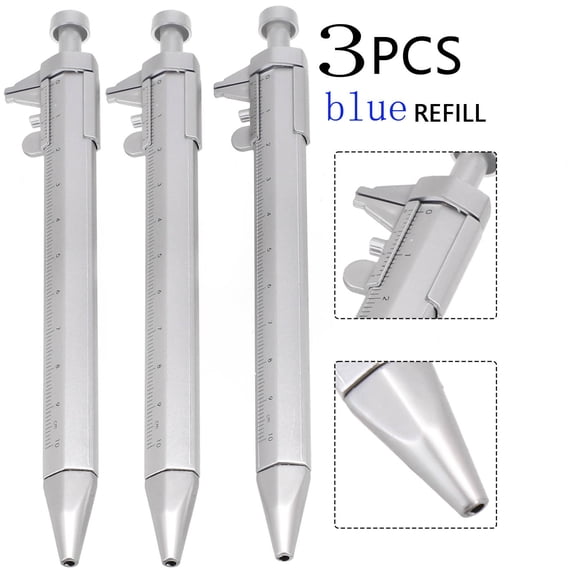 3-Piece Multifunction Vernier Caliper Pen Set with 0.5 mm Gel Ink Refill  0100 mm Measuring Range, Portable Plastic Design for Office & Student Use