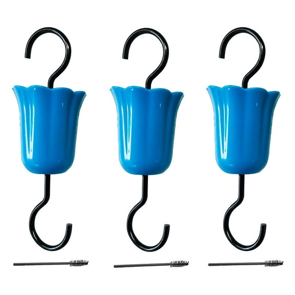 3-Piece Multifunctional Hooks with Ant Guard Moats & Brushes, Wild Bird Feeder Accessories Set in Blue, Insect Protection for Outdoor Feeders,Blue