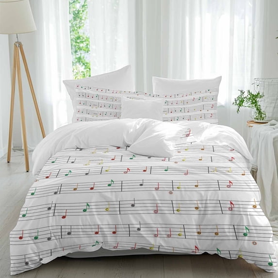 3 Piece Music Notes,Duvet Cover Set California King,Microfiber Comforter/Quilt Cover with Corner Ties and 2 Pillowcases,Modern Abstract Minimalistic Geometric Stripes Soft Bedding with Zipper Closure