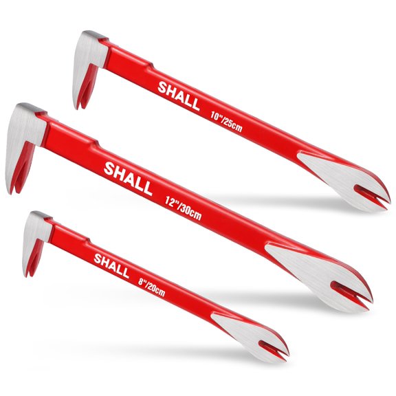 3-Piece Nail Puller Tool Set, 8'', 10'', 12'' Heavy Duty Claw Pry Bar, 40Cr Alloy Steel Crowbar