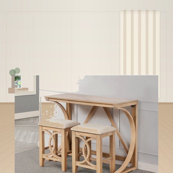 3-Piece Natural Wood Counter Height Set with Dual-USB Ports - Dining And Kitchen Sets