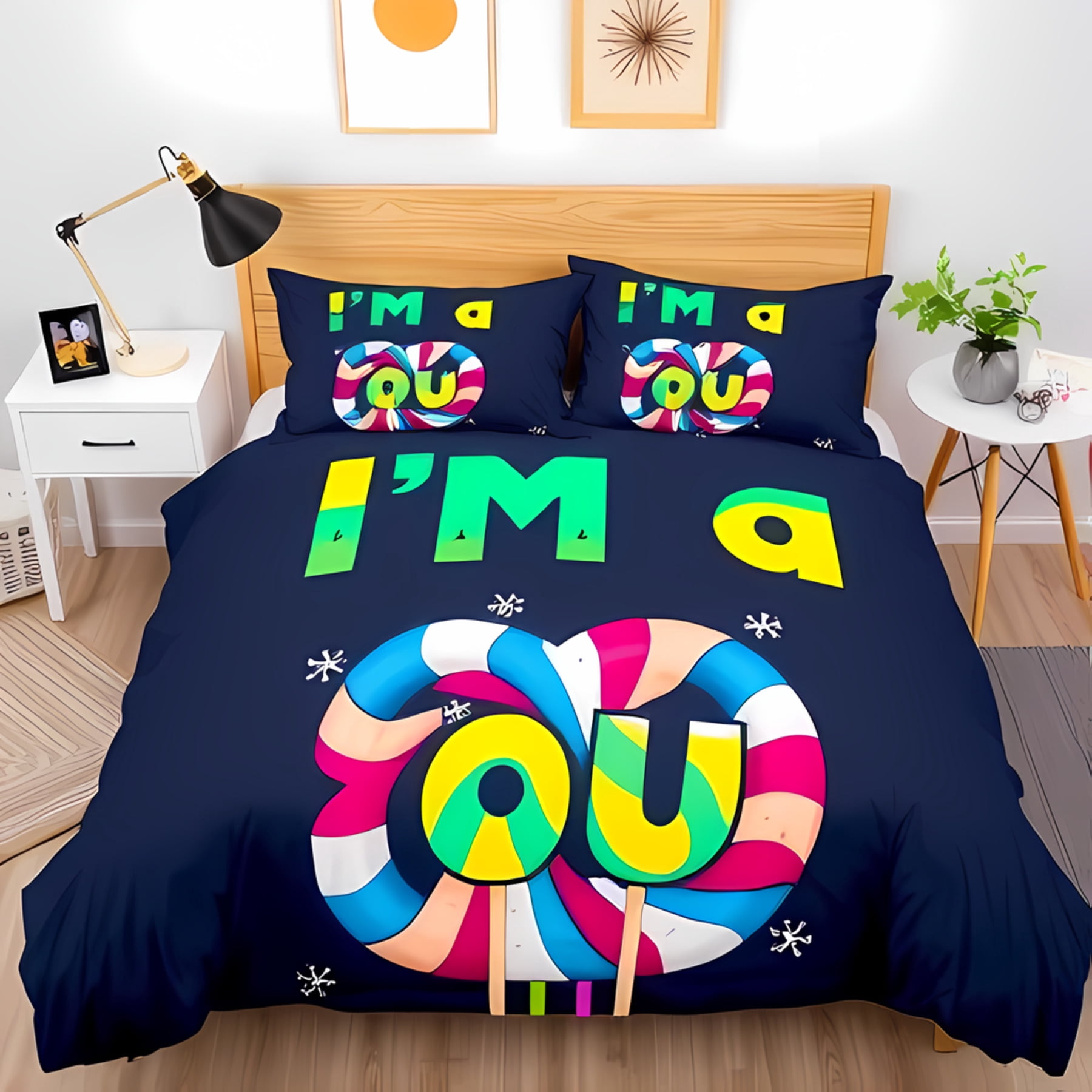 3-Piece Navy Blue Duvet Cover Set with Playful Lollipop Design ...