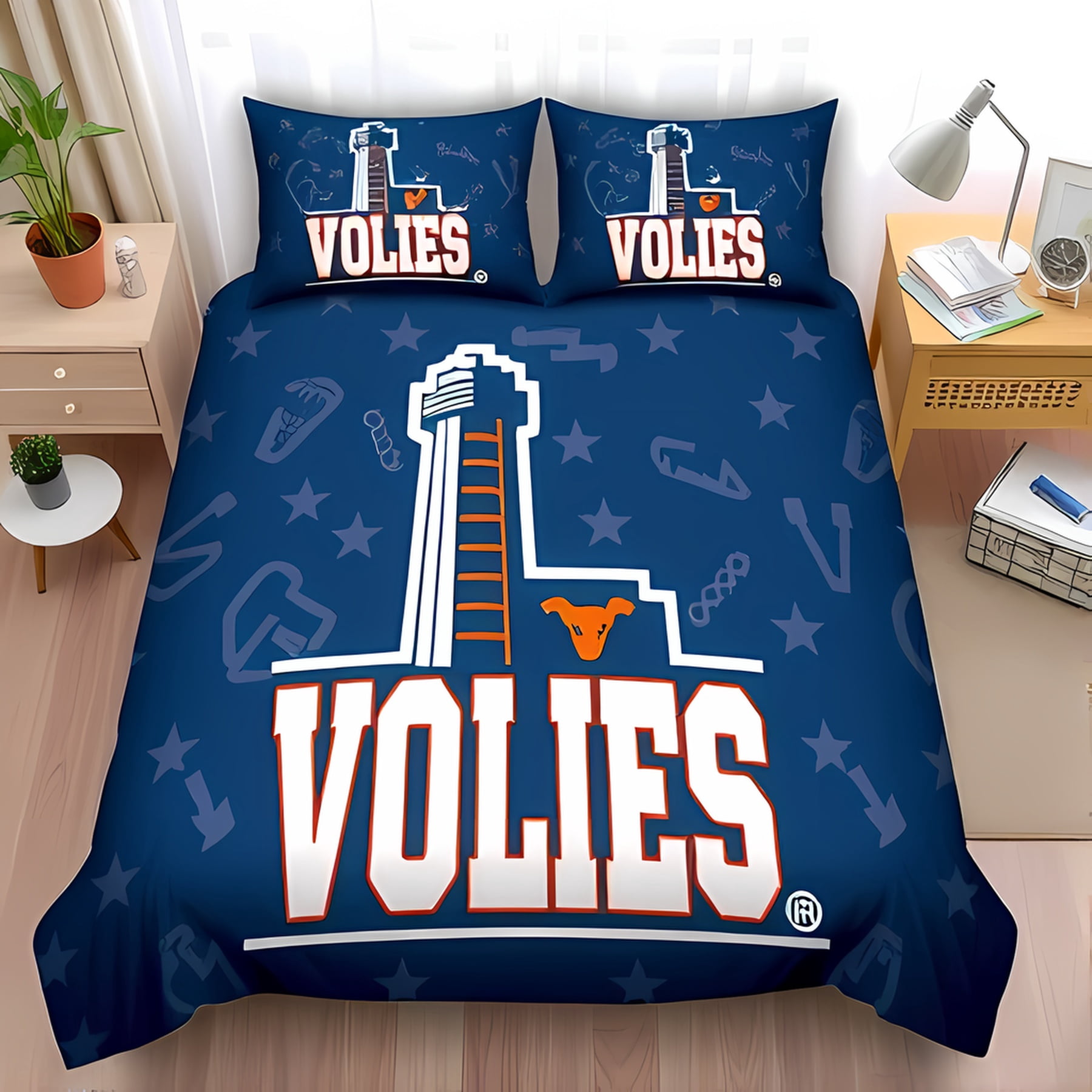 3-Piece Navy Blue Duvet Cover Set with Star Pattern & "VOLIES ...